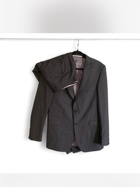 Wool blend Men's Charcoal Windowpane Two-Piece Suit Blazer size 36L pants 38x38